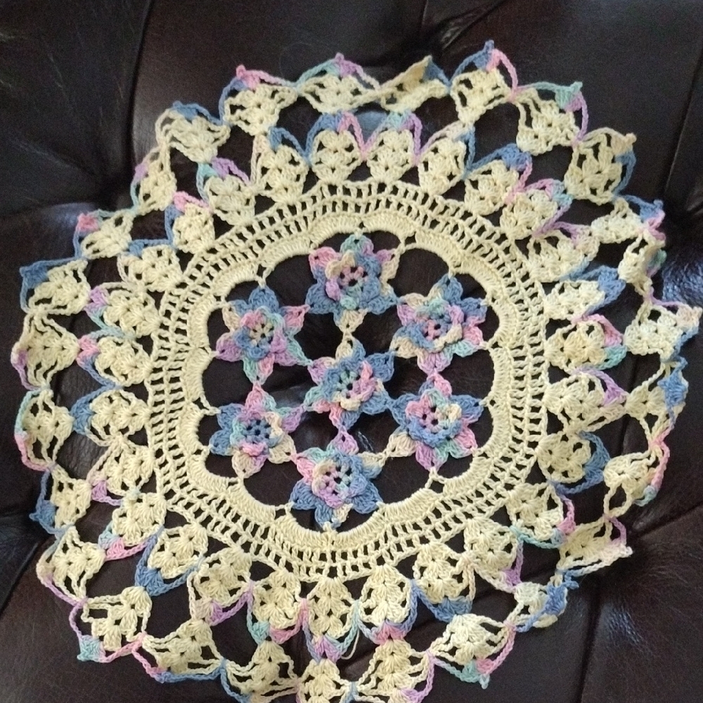 Crochet Doily with Pastel Accents